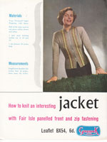 vintage ladies knitting pattern for a jacket with fair isle panels to front with zip