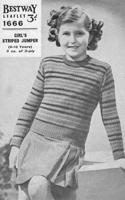 vintage colourful strip jumper knitting pattern from 1940s to fit 8-10 year old