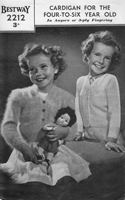 vintage angora cardigan knitting pattern from 1940s for 4-6 years old