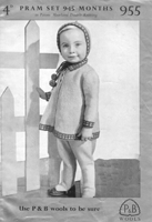 vintage baby caot and hood knitting pattern with fair isle trim from 1940s