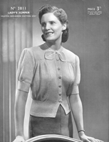 vintage ladies button up jumper coat knitting pattern from 1930s