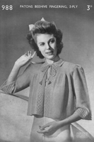 vintage ladies bed jacket knitting pattern form early 1940s