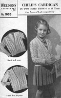 vintage girls cardigan knitting pattern from 1940s to fit 6-10 years