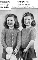 vintage knitting pattern for girls twinset from 1940s