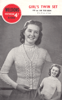 girsl twin set knitting pattern from 1940s