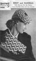 vintage beret and bag knitting pattern 1940s Bestway 955