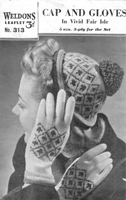 vintage fair isle cap and gloves knitting pattern 1940s