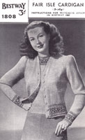 vintage ladies fair isle cardigan pattern from 1940s