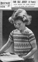 vintage childs long and short sleeve fair isl jumper knitting pattern from 1930s