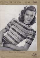 vintage ladies knitting pattern for fair isle jumper 1940s