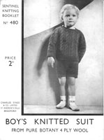 vintage boys suit knitting pattern from 1930s