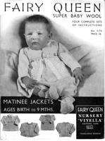 vintage babyknitting pattern for four baby jackets from 1940s
