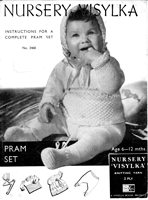 vintage baby pram set knitting pattern with dress from late 1940s