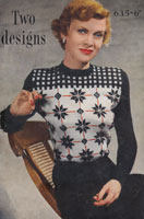 vintage ladies fair isle knitting pattern and stripe jumper pattern from 1940s