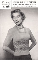 weldons square necked jumper with fair band knitting pattern from 1940s