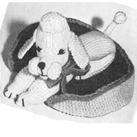 poodle in bed knitted toy from 1950s