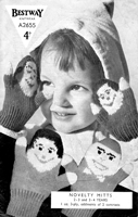 vintage mittens knitting pattern with character faces Bestway A2655
