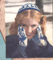 vintage girls cap set knitting patter in fair isle 1940s