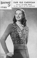 vintage ladies cardigan knitting pattern with fair isle from 1940s