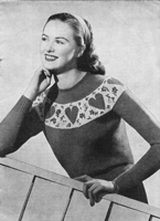 vintage ladies embroidered jumper knitting pattern from 1940s