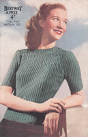vintage ladies fancy rib jumper knitting pattern from 1940s