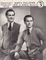 vintage mens knitting pattern jumper 1950s