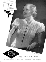 vintage ladies jumper knitting pattern copleys 751 1930s