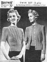 vintage ladies knitting pattern for twin set jumper and cardigan early 1940s