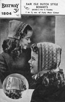 vintage knitting pattern for girls dutch bonnet with fair isle 1940s