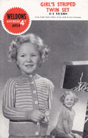 vintage childs stripe cardigan and jumper set knitting pattern 1940s