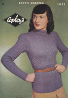 vintage ladies cable jumper knitting pattern from 1940s