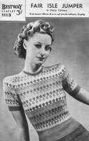vintage ladies fair isle knitting pattern bestway 1113 1940s
