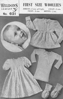 weldons 621B baby knitting set including dress and jacket 1940s