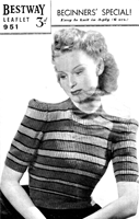 vintage stripe jumper knitting pattern from 1940s