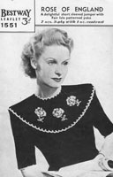 vintage ladies kintting pattern jmper with fair isle rose collar bestway 1551 1940s