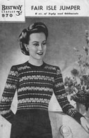 vintage ladies fair isle jumper knitting patternm bestway 970