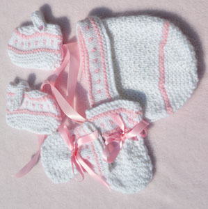 vintage style baby bonnet set knitted in angora