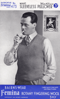 vintage mens sleeveless pullover knitting pattern 1940s