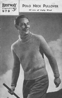 vintage mens knitting pattern 1940s polo neck sweater
