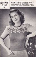 vintage ladiers short sleeved jumper with fair isle yoke 1940s