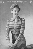 vintage fair isle cardigan pattern 1940s for ladies