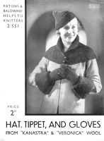 vintage ladies hat cape and gauntlet gloves knitting pattern from 1930s