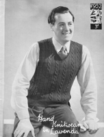 vintage men's v neck tank top knitting pattern 1950s