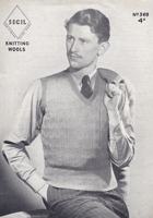 vintage men's knitting patten for slipover sleeveless pullover tank top 1930s knitting pattern