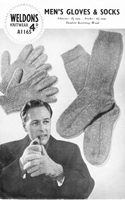 mens sock and glove knitting pattern in double knitting wool from 1940s