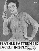 Great vintage ladies cardigan style feather and fan bed jacket knitting pattern