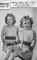 vintage girls twin set with fair isle borders to fit 5 to 7 years 1940s