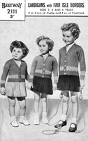vintage girls v neck cardican with fair isle border to fit2 to 6 years from 1940s