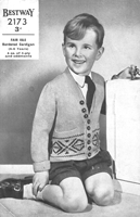  vintage childs knitting pattern from 1940s boys cardigan with fair isle border to fit 4 to 6 year olds