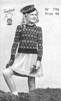 vintage girls fair isle jumper and beret knitting pattern form 1940s